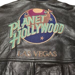 90's Planet Hollywood Las Vegas Black Leather Reversible Bombers Jacket Size M